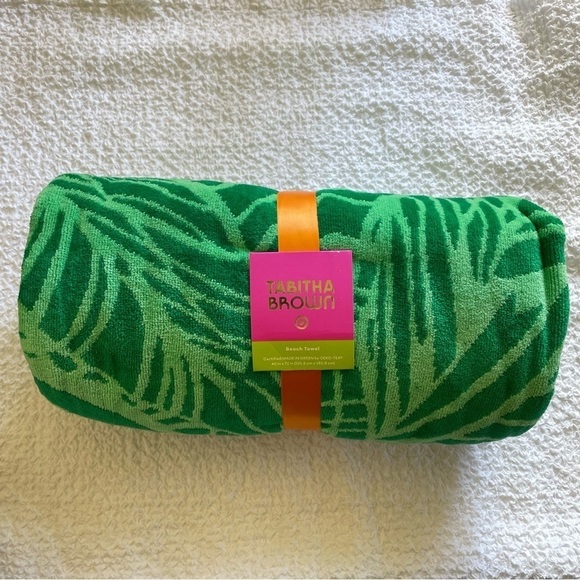 NWT Tabitha Brown x Target Green Linear Floral Beach Towel - Picture 4 of 7